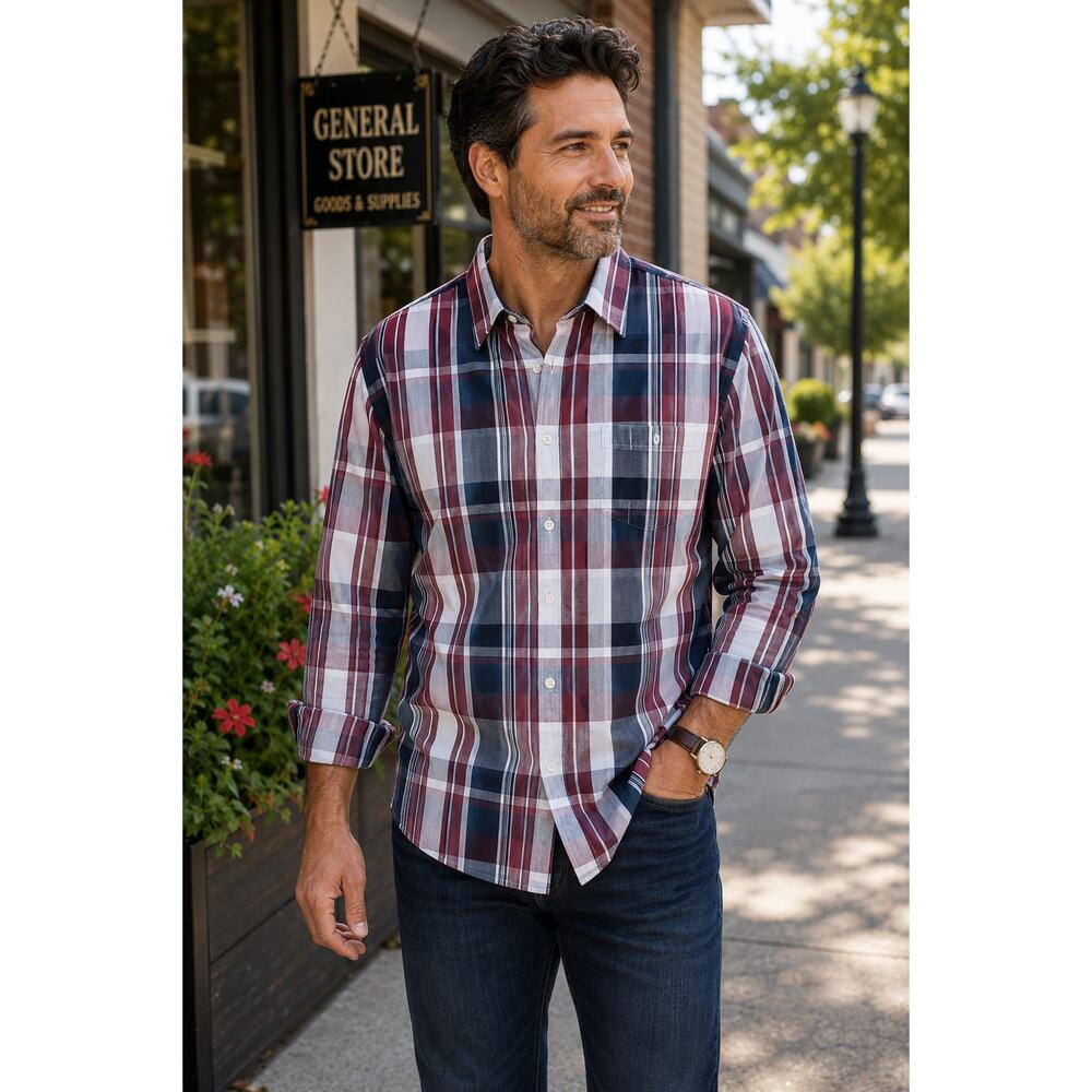 Sonoma Plaid Button Front Shirt Mens XL Red Blue White Cotton Casual NWT